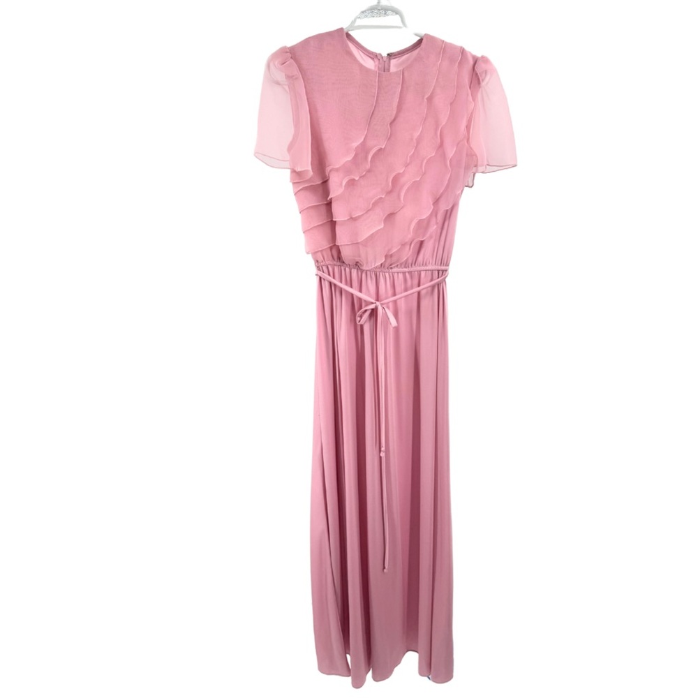 JCPenney Fashion vintage 70s Pink Chiffon ruffle floor length Dress prom costume